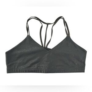 NWT Beyond Yoga Twinkle Strappy Back Sports Bra Gray Metallic Shine Activewear L